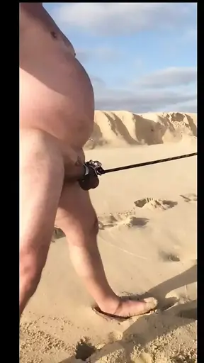 Chastity husband cuckold humiliated walk on beach