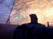 Russian teen masturbates his big cock in a campground while his friends are outside