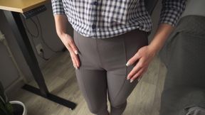 Naughty Secretary Seduces You with Her Cameltoe in Tight Trousers