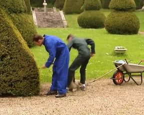 A horny brunette MILF from Germany loves eating cum in the backyard