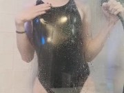 Hot Trans Girl in LATEX BODYSUIT Takes Shower For You