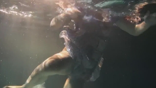Babes swim and get naked underwater