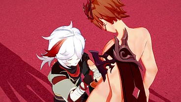 Genshin Impact Yaoi 3D - Kazuha x Tartaglia Handjob - Japanese Asian Manga anime game porn