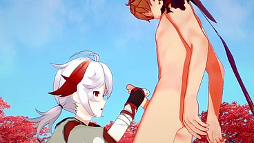 Genshin Impact Yaoi 3D - Kazuha x Tartaglia Handjob - Japanese Asian Manga anime game porn