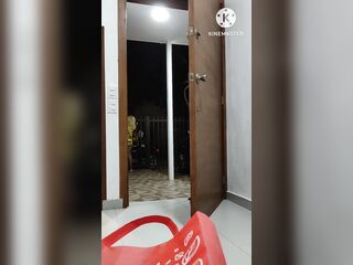 Sissy shows her booty in a miniskirt to this food delivery chap