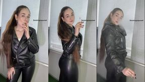 Smoking & leather fetish, showing off my body in a leather outfit as I smoke a cigarette - Smokingrapunzel