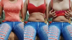 Indian Gay Crossdresser Gaurisissy real homemade xxx sex in pink tshirt and blue leggings