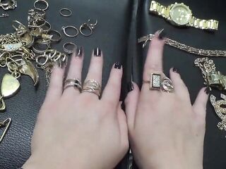 Golden jewelry and hand fetish