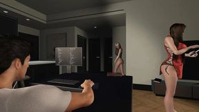My girlfriend gobbles me off while my wife watches in 3D hentai animation