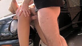 Dark-haired bitch with fake boobs gets eaten out and screwed by pervy taxi driver