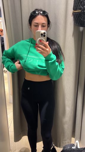 Try on Leggings and Pants, Boobs Tease, Pussy Flashing