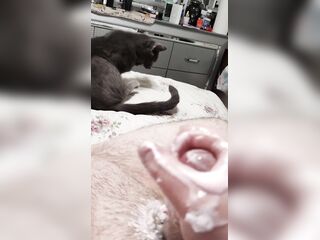 Getting my dong stroked with a spunk fountain and moaning oily schlong