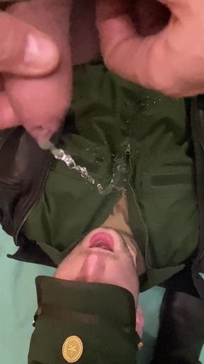 Russian Military Man Pissing on Kinky Policeman