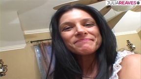 Hot girl sucks cum off dick after a hard fuck on the bed