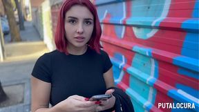 Skinny redhead Judiyu gives blowjob and straddles tiny dick