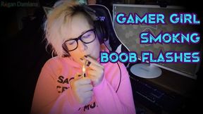 Gamer Girl Smoking with Boob Teasing