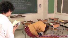 Charming Japanese college girl blows shaft after class