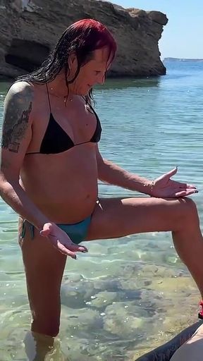 Shemale Mistress Naomiperv Is Playing Publicly with Her Slave Paul