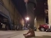 Jock Twink gogo boy strips naked & shoots major load in a back alley - Risky Public Nudity