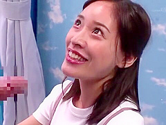 While watching her husband and baby, she touches the penis in front of her and gives a deep throat blowjob