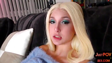 Blonde with pierced nipples rides and takes it from behind on the living room carpet