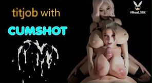 Titjob with facial cumshot on huge tits - Threesome featuring two blondes (A XXX Parody)