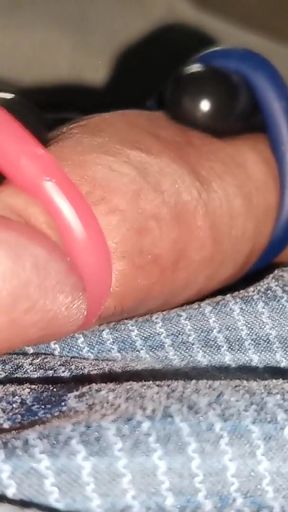 Powerful vibrators milk a big cock!   Clip 1
