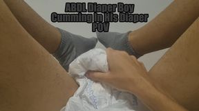 ABDL Diaper Boy Cumming In HIs Diaper POV