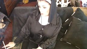 Sexy nun smokes while getting tatted up