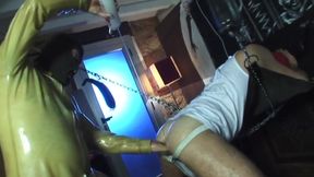 Fist fuck in the backroom with leather clothes