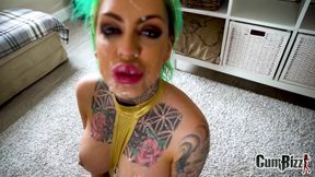 UK girl gets a dirty dutch cumshower bukkake and keeps sucking cock 4 more