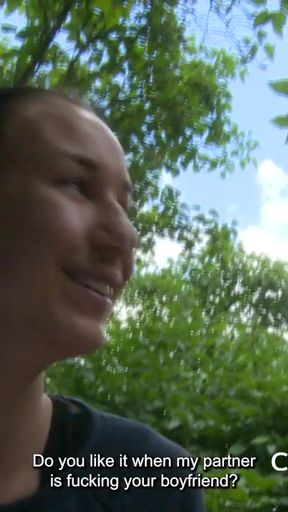 Playful young woman joins a park foursome (Czech Couples)   Clip 2