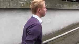 A attractive amateur blond teen sucks to the stranger