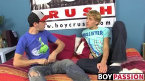 Blonde twinks face covered in cum after doggystyle drilling