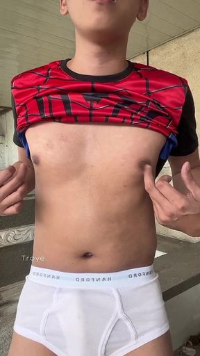 Asian Spiderman Cums on a Rainy Day