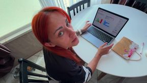 Cum on my redhead StepMom's tits in the kitchen after she asked me to help her with her work