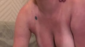 Cowgirl couch fuck, doggystyle, natural swinging tits