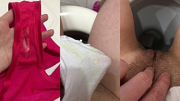 COMPILATION Russian brunette with dirty talk shows dirty panties close-up. Pissing girl with hairy pussy