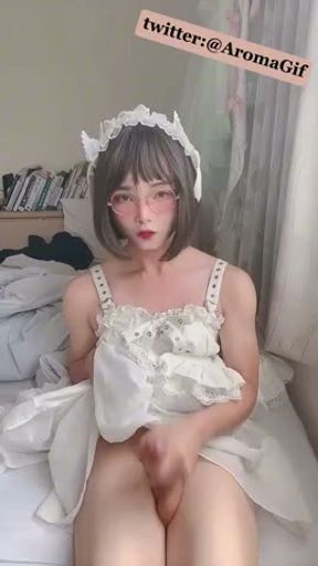 Cute asian  jerking off