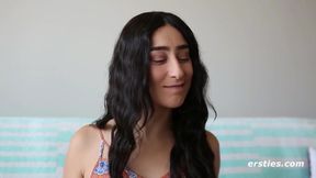 Dark Hair Beauty gets her pussy fisted by Cute Redhead in first-time interview