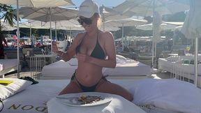 drink coffee and show my boobs in public swim pool