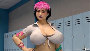 Big tit Emo girl plays with a fat cock after class