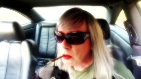 MRS. RUTHIE CAR SMOKING MORE120 MENTHOL with GLOVES and SUNGLASSES