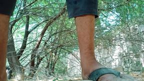 Boy masturbating in the dense forest