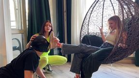 licking dirty sneaker soles with face busting and foot gagging femdom