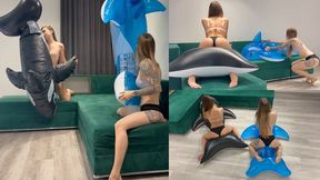 Nastya and Chloe compete who will inflate the whale faster