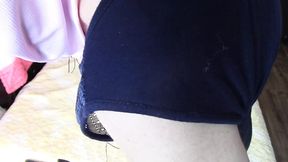 Amateur wife breakfast in the bedroom. Sexy Latina with hairy pussy, big tits, big ass. I cum on my wife's big ass