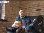 Macrophilia and sock worship from suited man with white socks and sheer socks PREVIEW