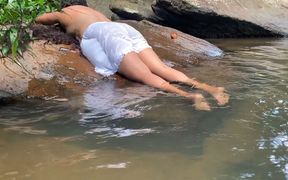 A Young Man Arrives While a Slim Sri Lankan Woman with Naturally Large Breasts Is Bathing and Fuck Her Right There in the Water