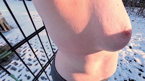 Busty girl naked titslapping in smow